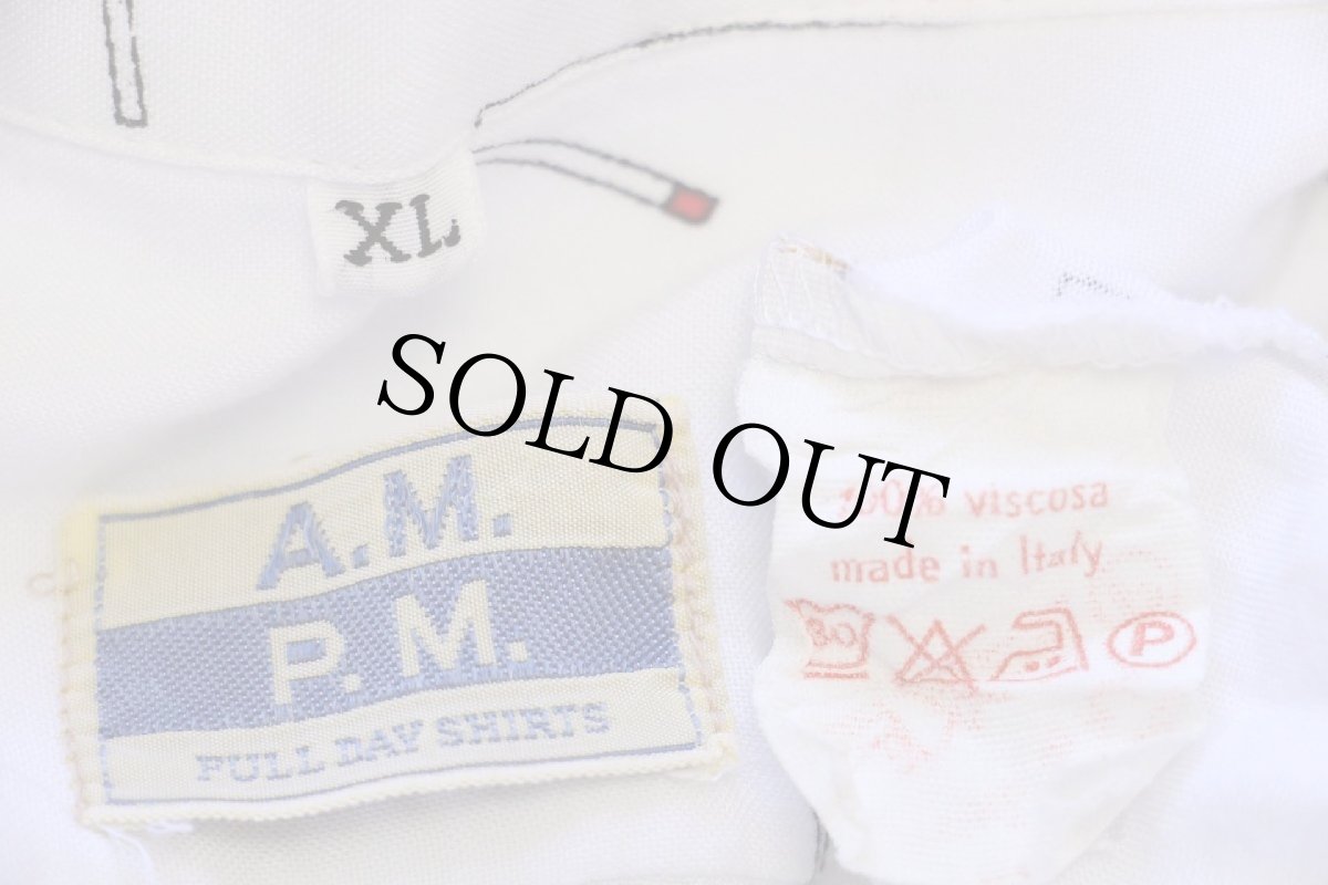 画像5: 80s イタリア製 A.M. P.M. FULL DAY SHIRTS マッチ柄 総柄 半袖 レーヨン オープンカラーシャツ 白 XL (5)