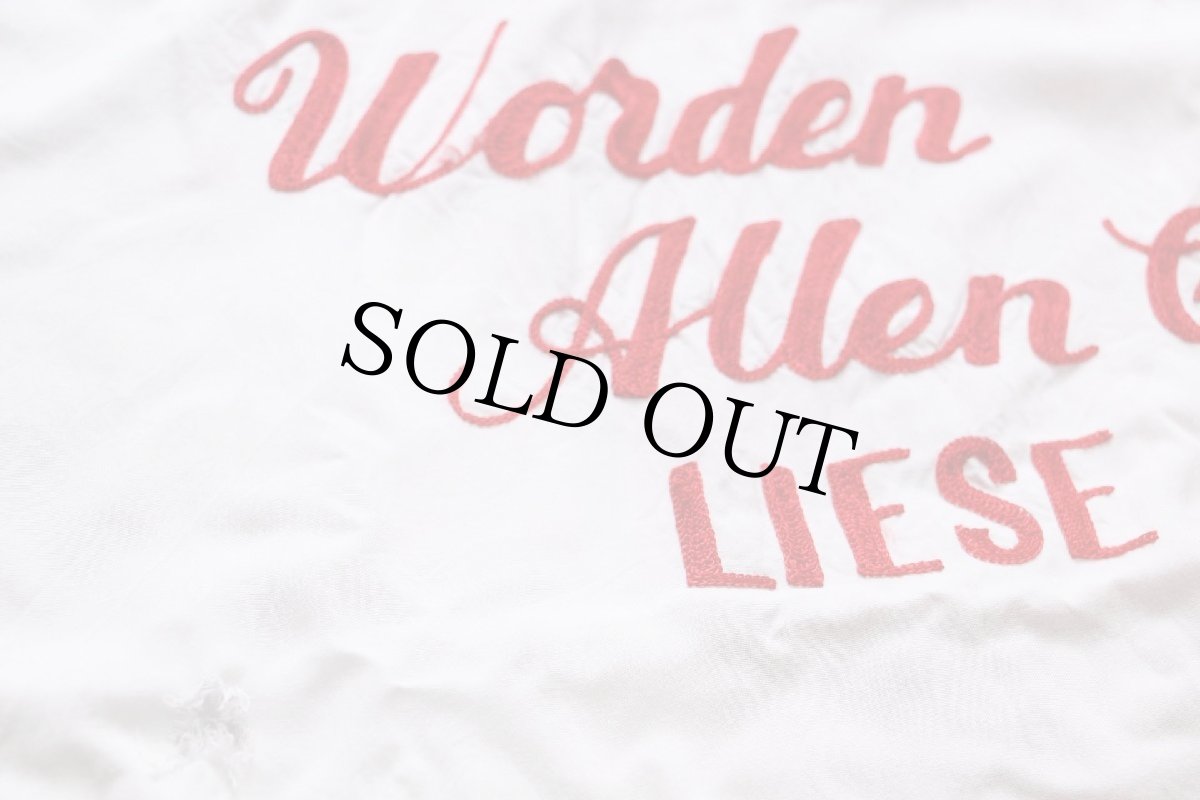 画像5: 60s Worden Allen Co LIESE チェーン刺繍 ツートン 切り替え ダメージ レーヨン ボウリングシャツ 白×濃赤 L (5)
