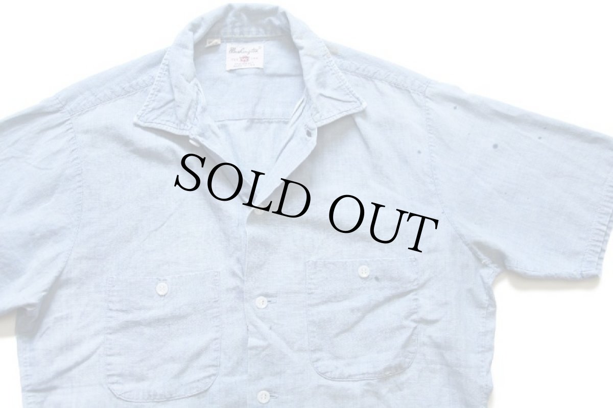 画像3: 60s USA製 Washington DEE CEE ペンキ飛び 半袖 コットン シャンブレーシャツ ボロ S (3)