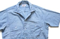 画像3: 60s USA製 Washington DEE CEE ペンキ飛び 半袖 コットン シャンブレーシャツ ボロ S (3)
