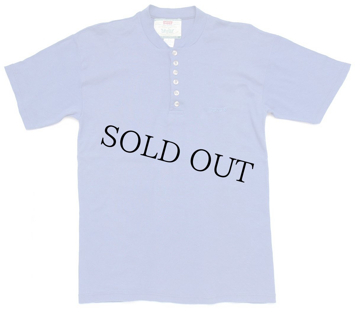 画像2: 90s Levi'sリーバイス ワンポイント ロゴ刺繍 ヘンリーネック コットンTシャツ 青 L (2)