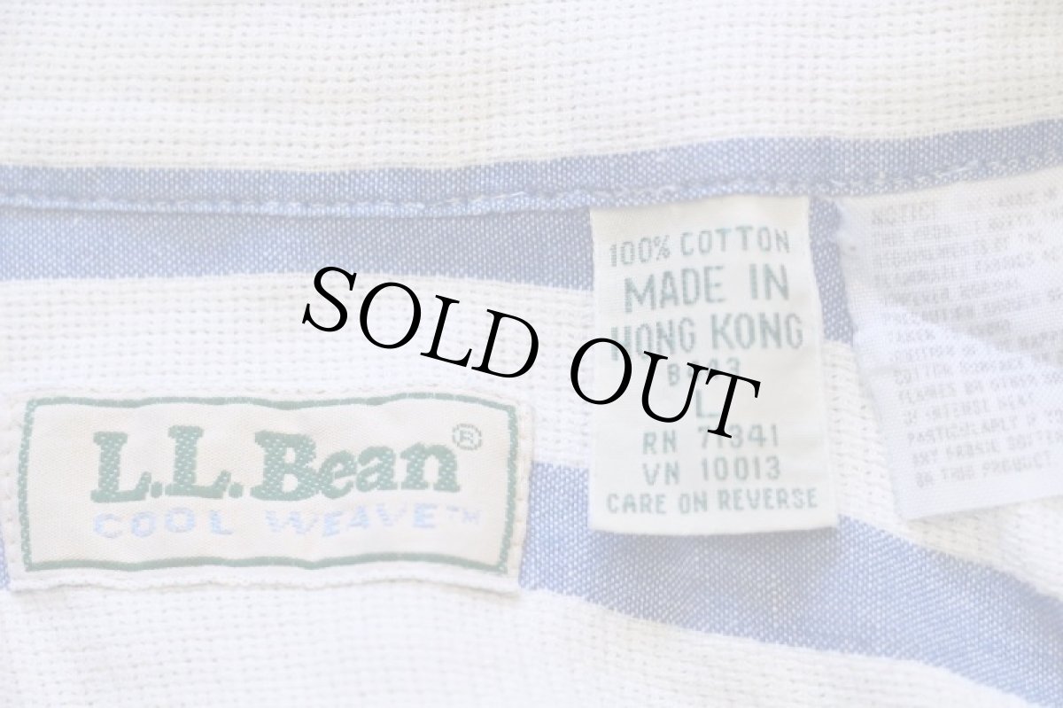 画像4: 90s L.L.Bean COOL WEAVE ストライプ 半袖 コットンシャツ 青×白 L (4)