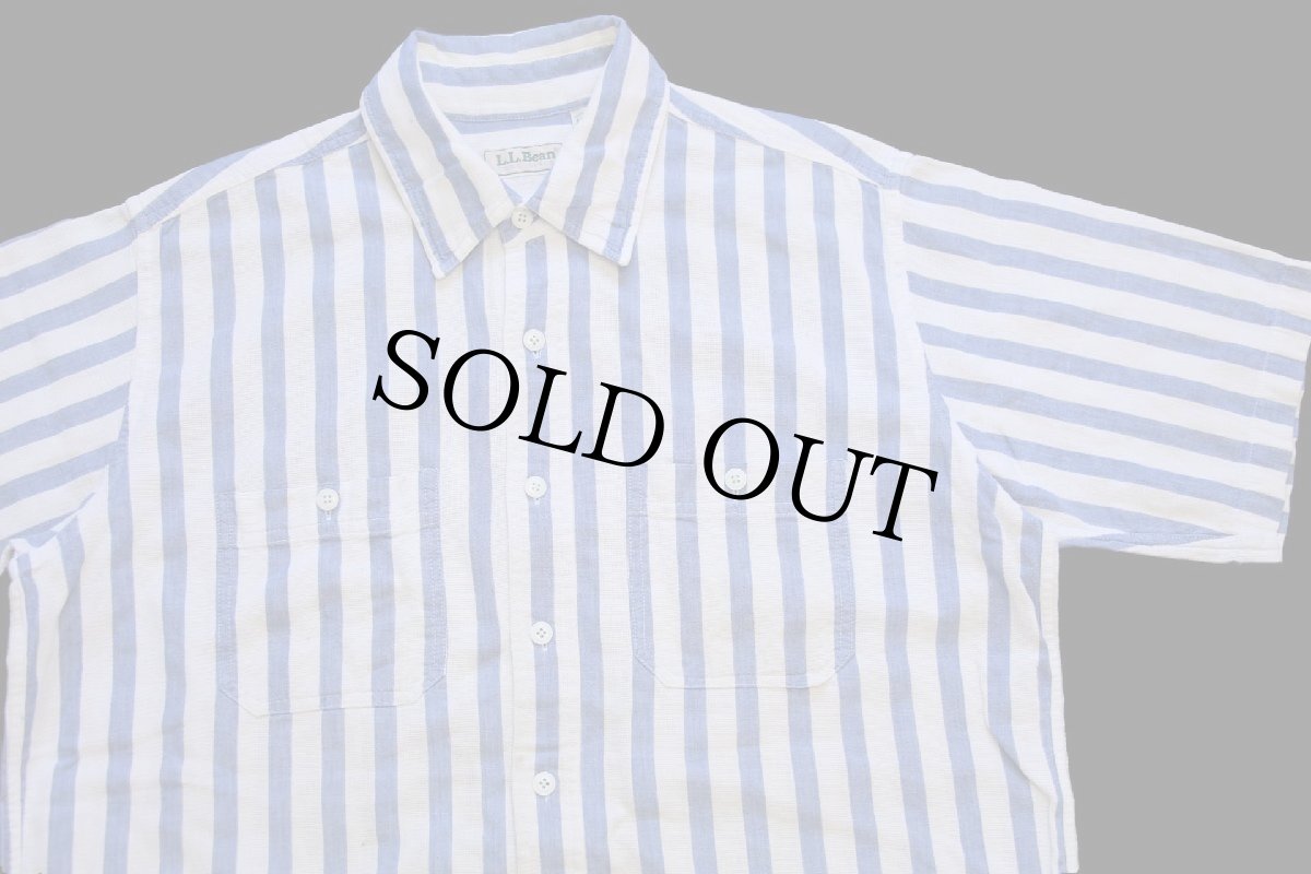 画像3: 90s L.L.Bean COOL WEAVE ストライプ 半袖 コットンシャツ 青×白 L (3)