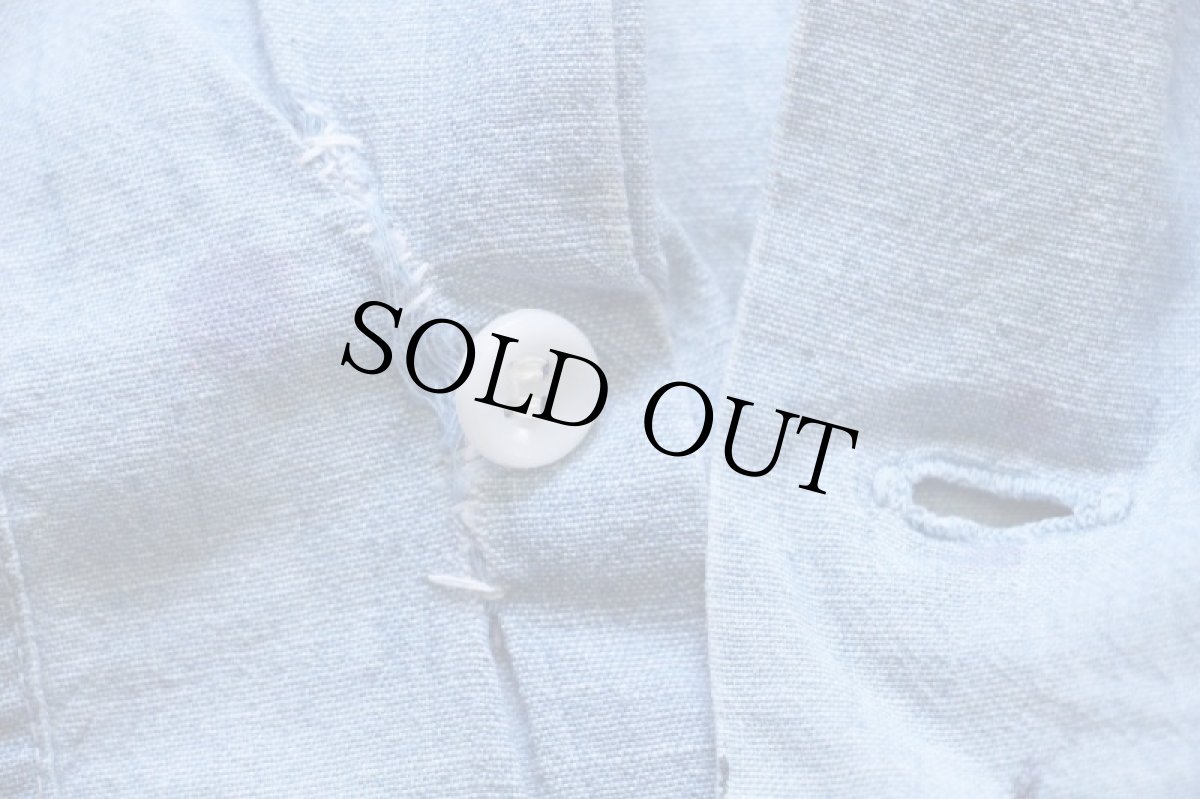 画像9: 60s USA製 Washington DEE CEE ペンキ飛び 半袖 コットン シャンブレーシャツ ボロ S (9)