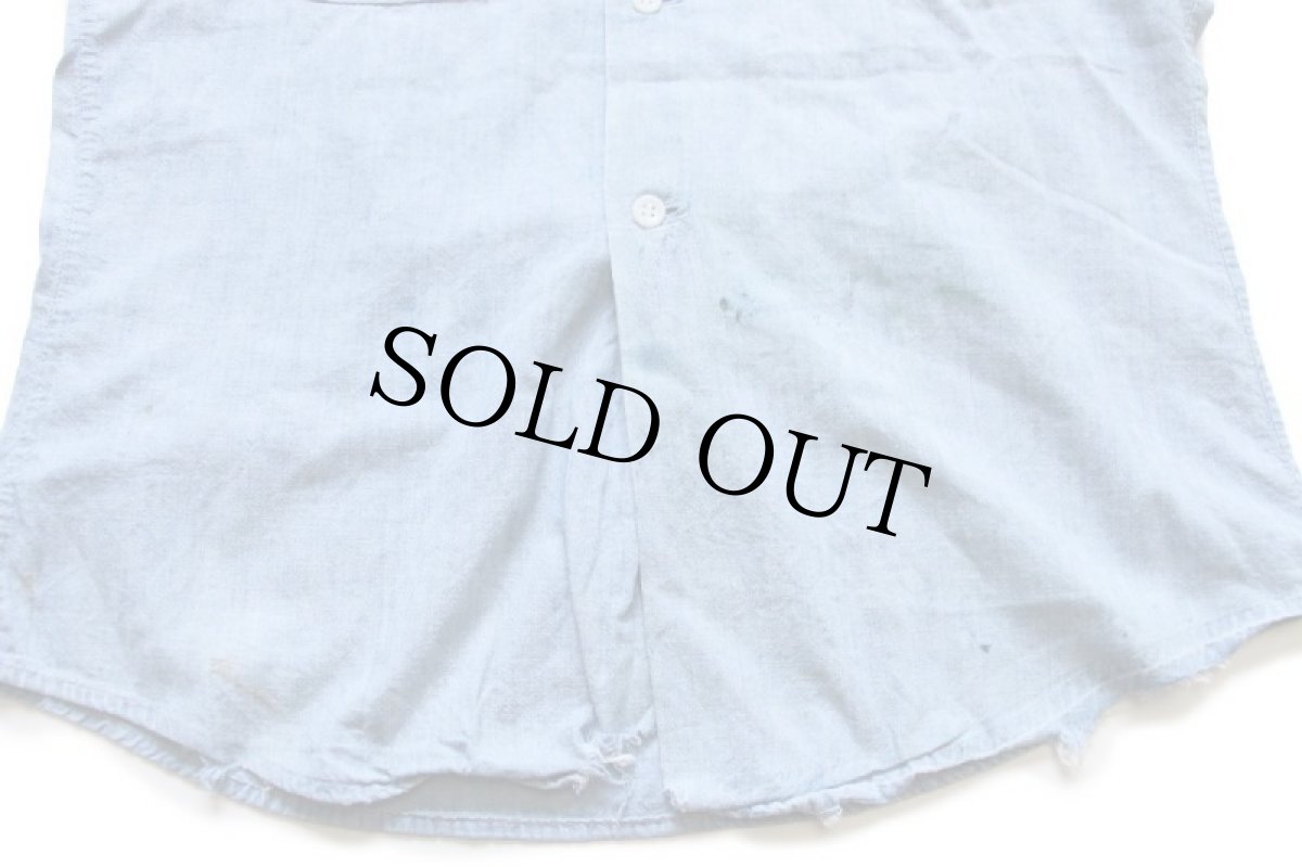 画像6: 60s USA製 Washington DEE CEE ペンキ飛び 半袖 コットン シャンブレーシャツ ボロ S (6)