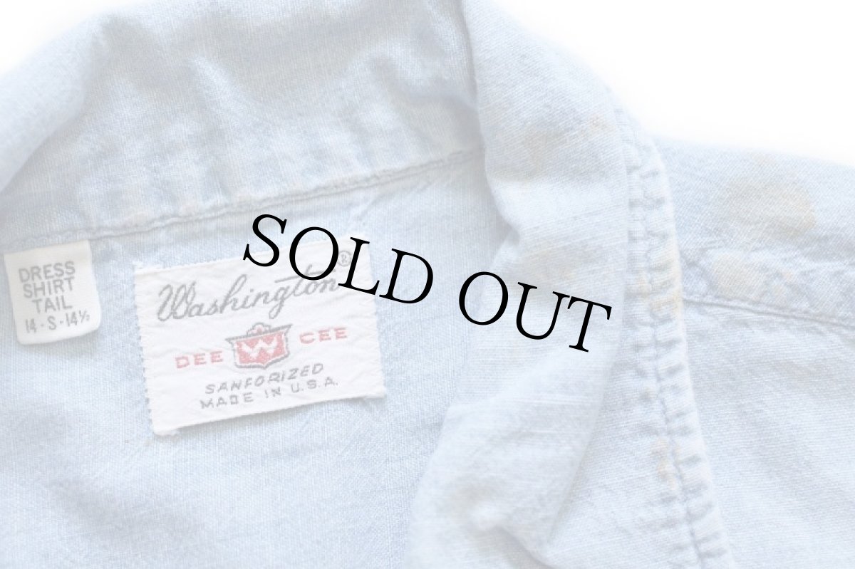 画像4: 60s USA製 Washington DEE CEE ペンキ飛び 半袖 コットン シャンブレーシャツ ボロ S (4)