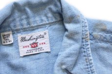 画像4: 60s USA製 Washington DEE CEE ペンキ飛び 半袖 コットン シャンブレーシャツ ボロ S (4)