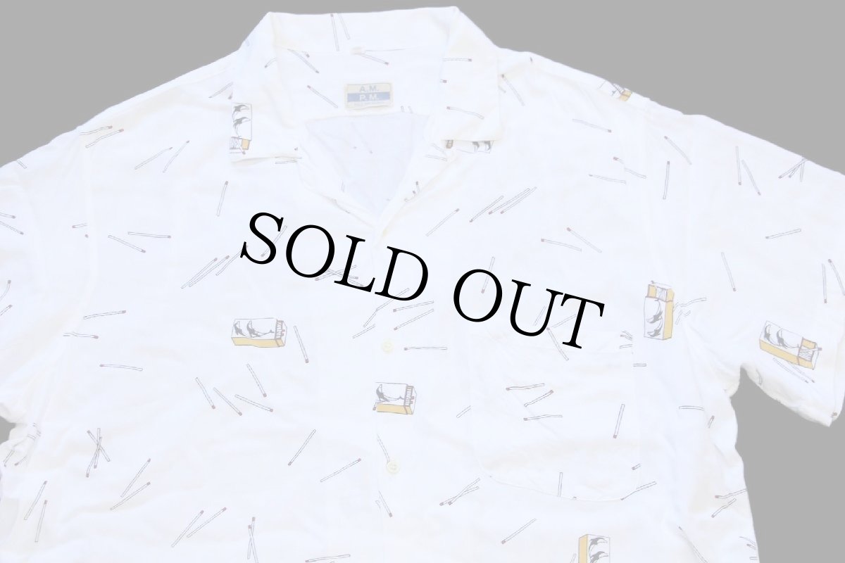 画像3: 80s イタリア製 A.M. P.M. FULL DAY SHIRTS マッチ柄 総柄 半袖 レーヨン オープンカラーシャツ 白 XL (3)