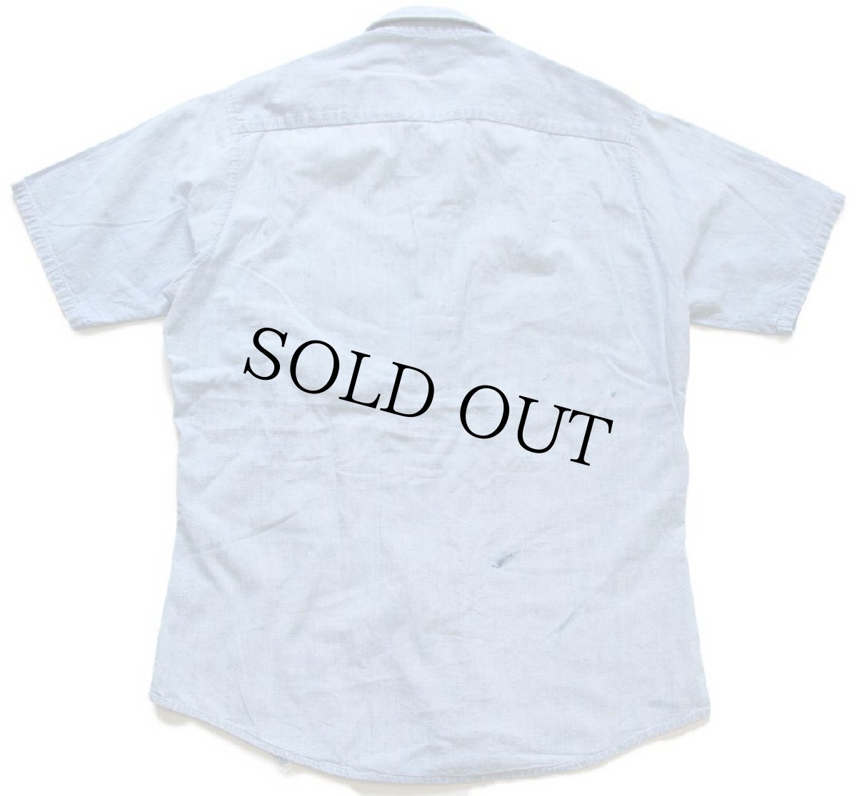 画像2: 60s USA製 Washington DEE CEE ペンキ飛び 半袖 コットン シャンブレーシャツ ボロ S (2)