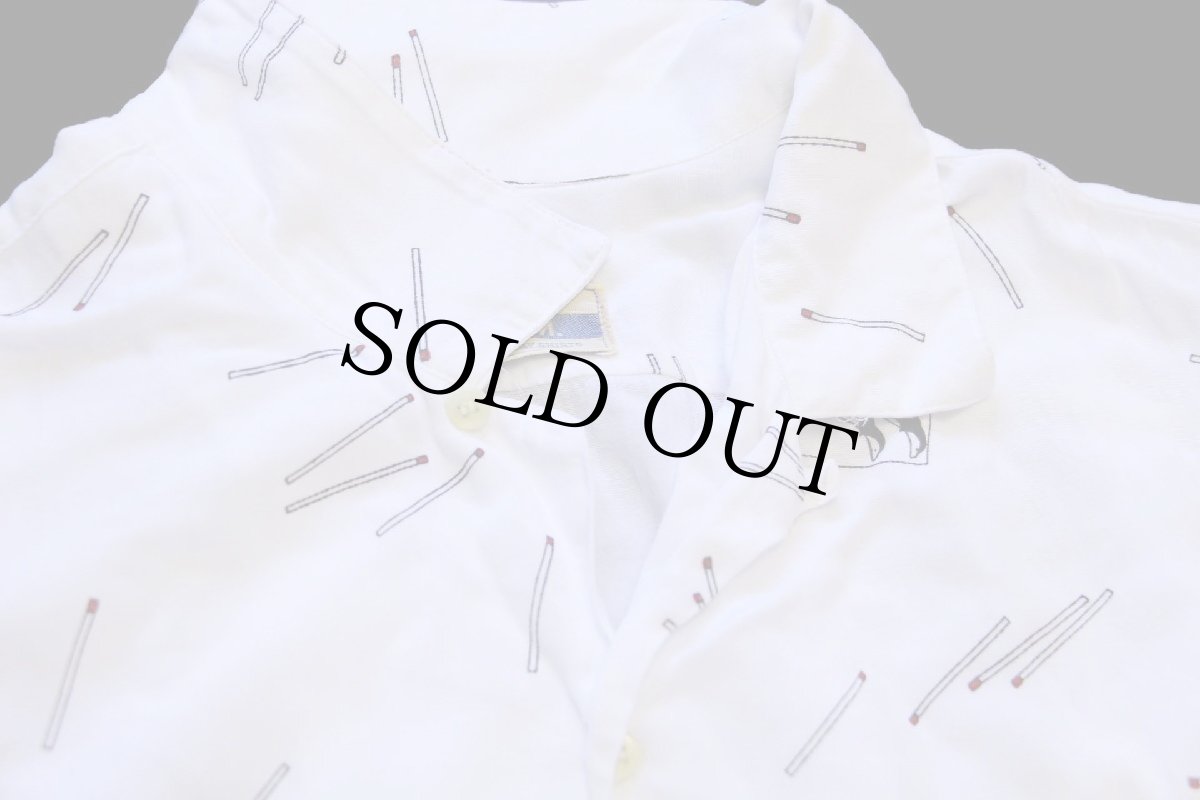 画像4: 80s イタリア製 A.M. P.M. FULL DAY SHIRTS マッチ柄 総柄 半袖 レーヨン オープンカラーシャツ 白 XL (4)