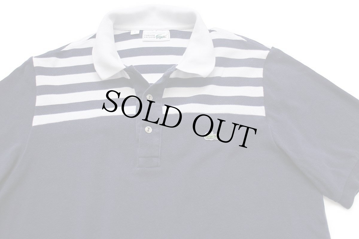 画像3: CHEMISE LACOSTE ラコステ 85周年 ライン コットン 鹿の子 ポロシャツ 紺 M (3)