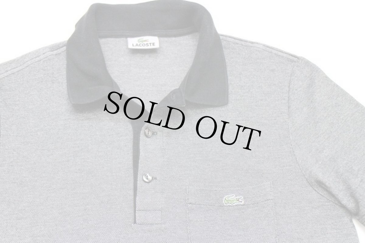 画像3: 90s LACOSTEラコステ ワンポイント ポケット付き コットン 鹿の子 ポロシャツ 霜降り黒 4★208 (3)
