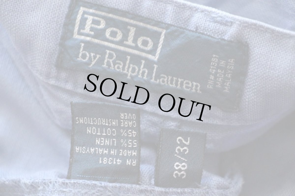 画像6: 90s ポロ ラルフローレン ベイカータイプ リネン×コットンパンツ 薄青 w38 L32 (6)