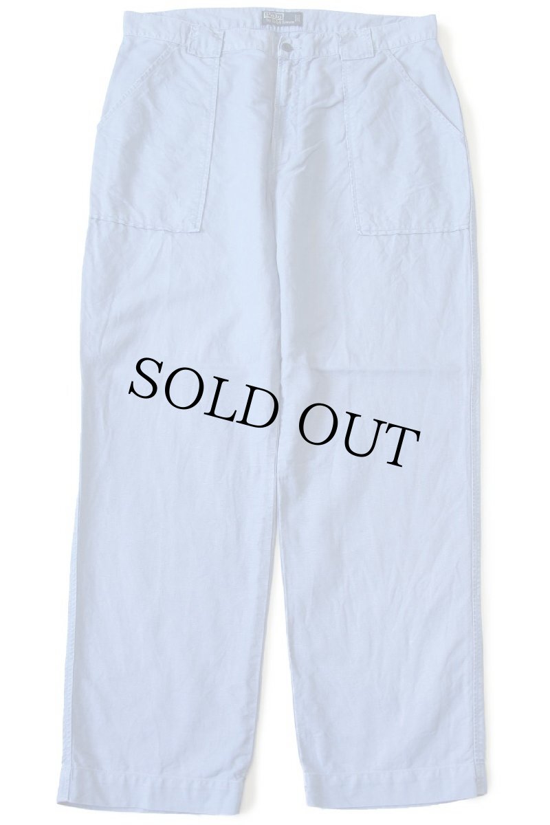 画像2: 90s ポロ ラルフローレン ベイカータイプ リネン×コットンパンツ 薄青 w38 L32 (2)