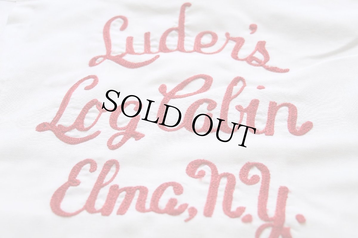 画像4: 60s USA製 NAT NAST Luder's Log Cabin Elma,N.Y. チェーン刺繍 ボウリングシャツ 白 (4)