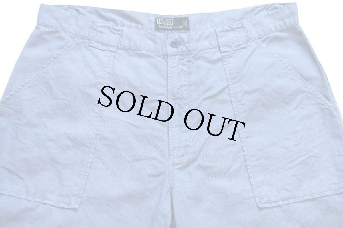 画像4: 90s ポロ ラルフローレン ベイカータイプ リネン×コットンパンツ 薄青 w38 L32 (4)