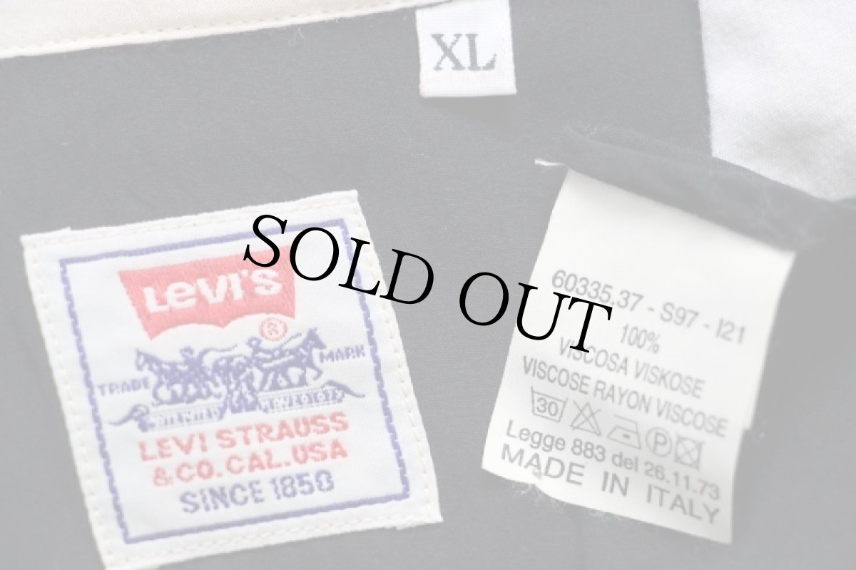 画像5: 90s イタリア製 Levi'sリーバイス SF.CAL.USA バックプリント ツートン レーヨン オープンカラー ボウリングシャツ 黒×白 XL★ユーロ (5)
