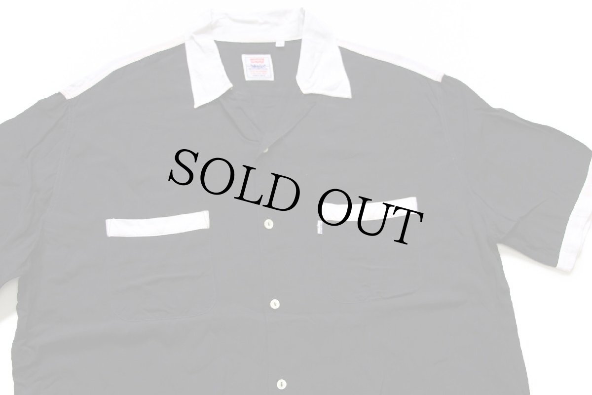 画像3: 90s イタリア製 Levi'sリーバイス SF.CAL.USA バックプリント ツートン レーヨン オープンカラー ボウリングシャツ 黒×白 XL★ユーロ (3)