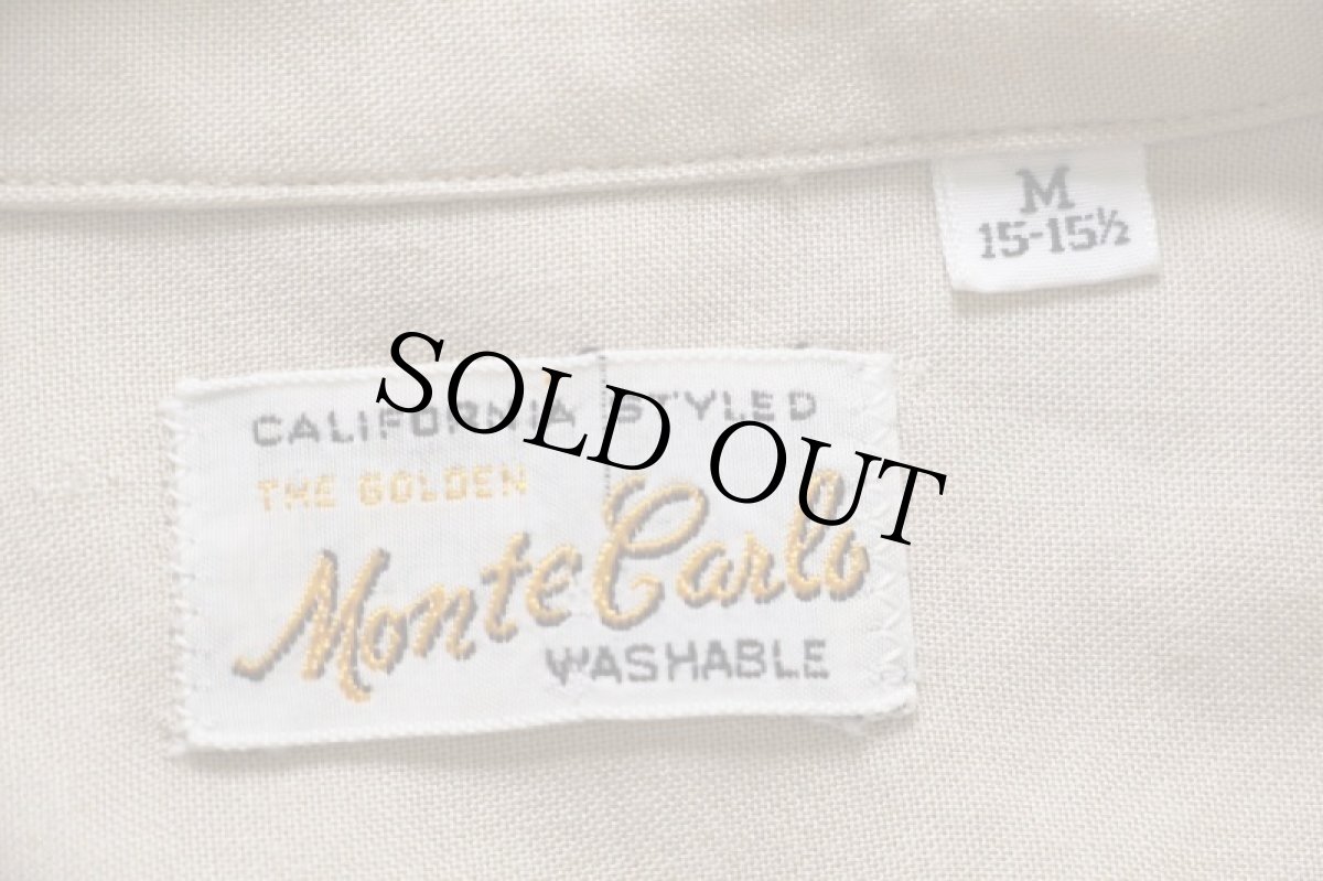 画像5: 60s Monte Carlo 織り柄 装飾 半袖 レーヨン オープンカラーシャツ ベージュ M (5)