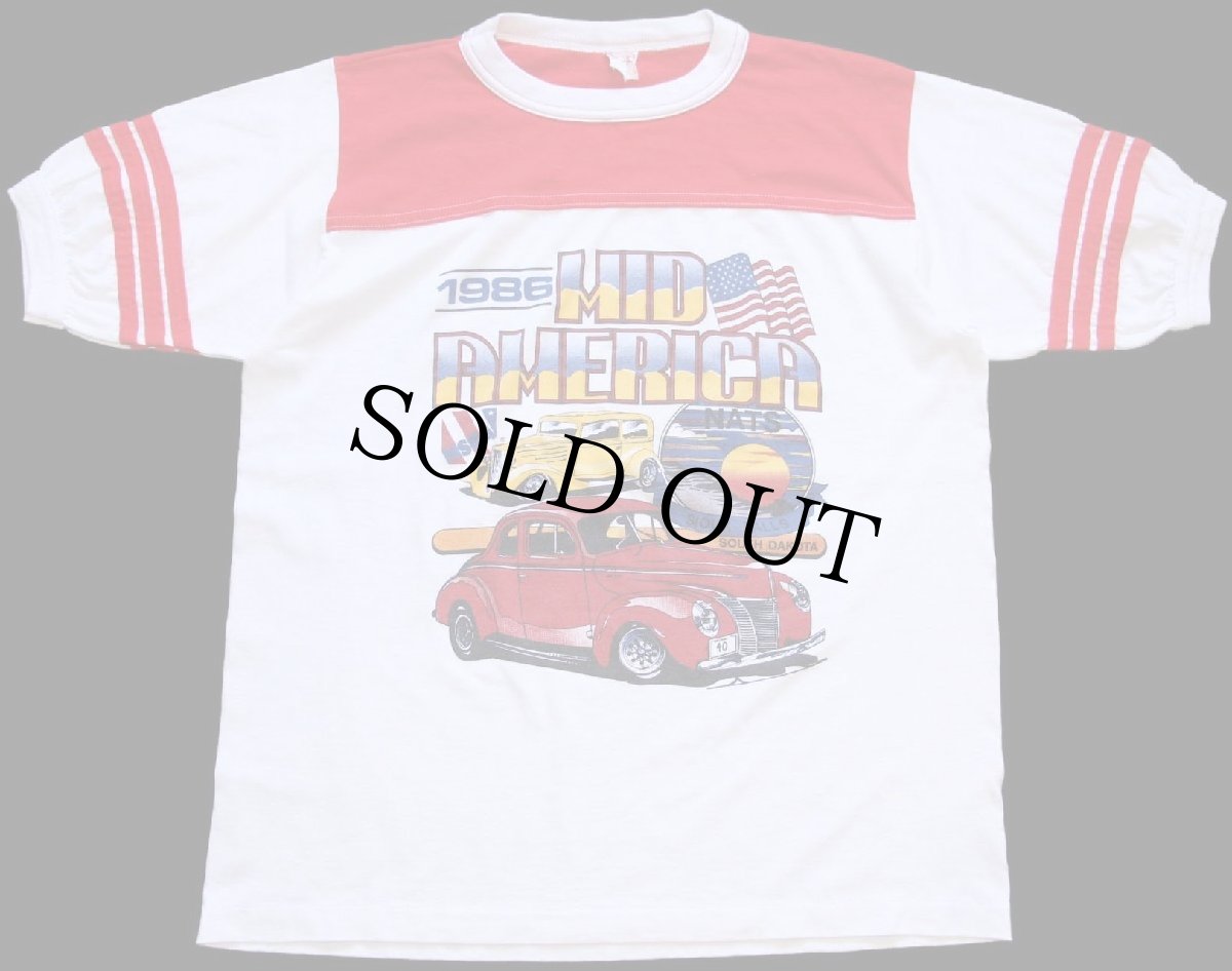 画像2: 80s USA製 1986 MID AMERICA NATS NSRA HOTROD 星条旗 ツートン アスレチックTシャツ 白×赤 L (2)