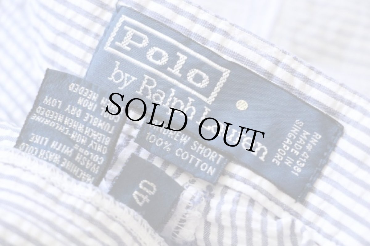 画像5: 90s ポロ ラルフローレン ANDREW SHORT ツータック コットン シアサッカー ショートパンツ 薄紺×白 40★90 ショーツ (5)