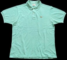画像1: 80s フランス製 LACOSTE ラコステ ワンポイント コットン 鹿の子 ポロシャツ 杢グリーン 5★235 (1)