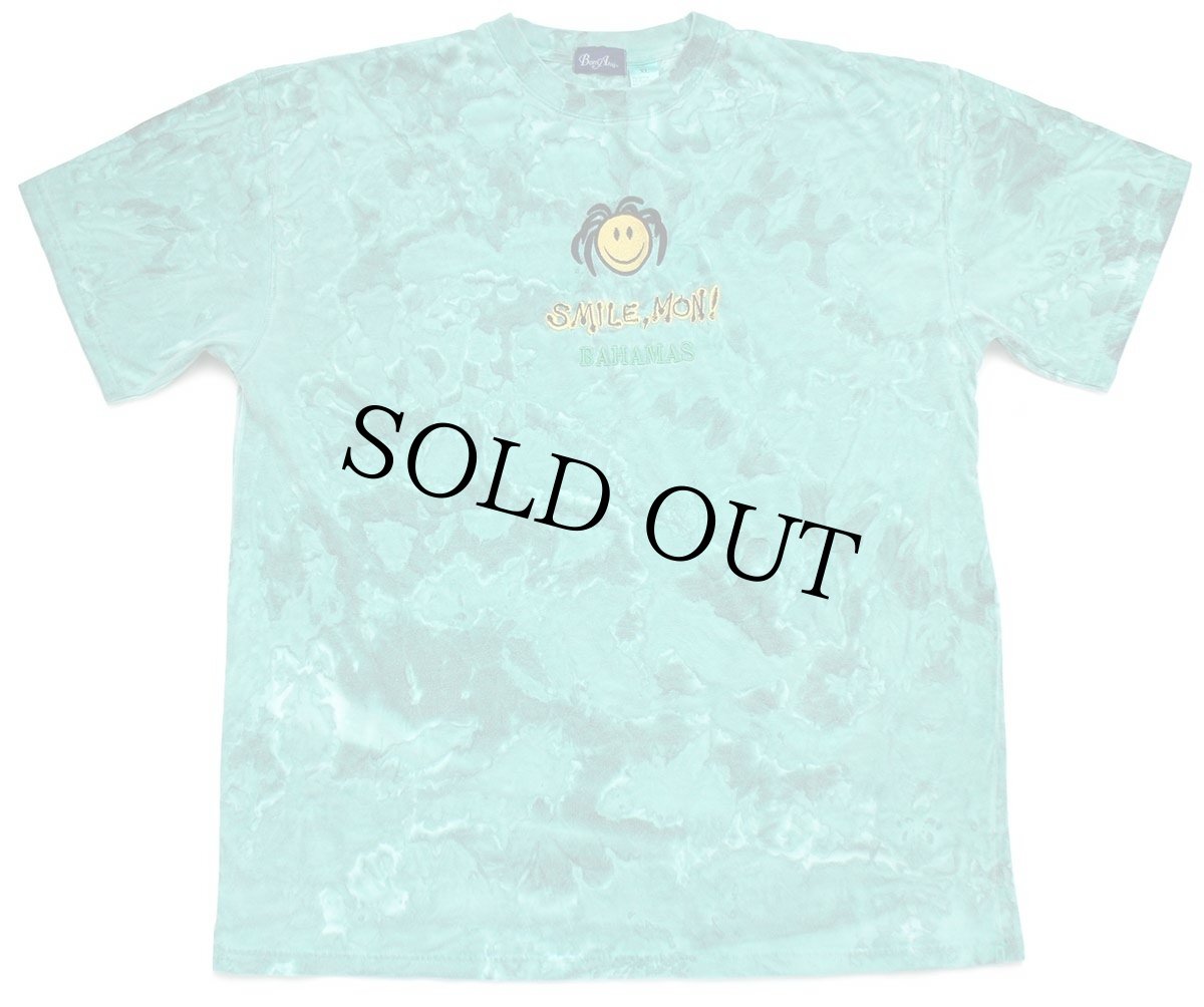 画像2: 00s SMAILE,MON! BAHAMAS ドレッド スマイル 刺繍 ムラ染め Tシャツ XL (2)