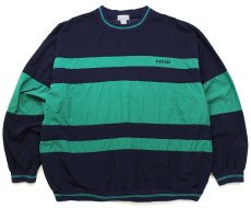 画像1: 90s IZOD ロゴ刺繍 ツートン 切り替え ボーダー プルオーバー ナイロンジャケット 紺×緑 XL (1)