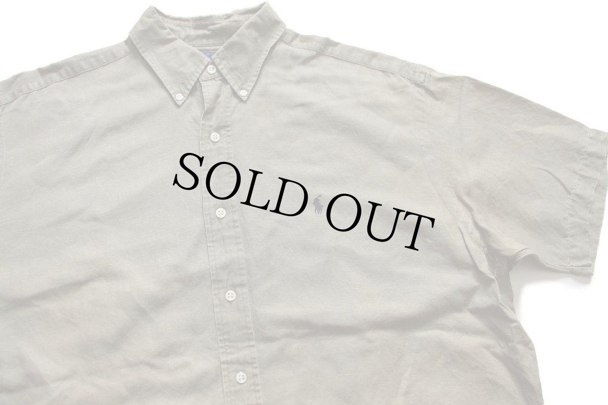 画像3: 90s ラルフローレン BLAKE ワンポイント ボタンダウン 半袖 シルク×リネンシャツ グレーカーキ L (3)