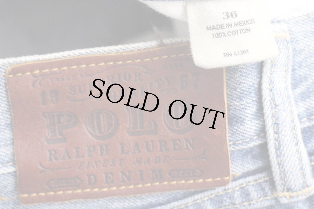 画像4: メキシコ製 ポロ ラルフローレン カットオフ&ビンテージ加工 デニム ショートパンツ 36★ショーツ (4)