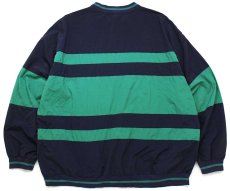 画像2: 90s IZOD ロゴ刺繍 ツートン 切り替え ボーダー プルオーバー ナイロンジャケット 紺×緑 XL (2)