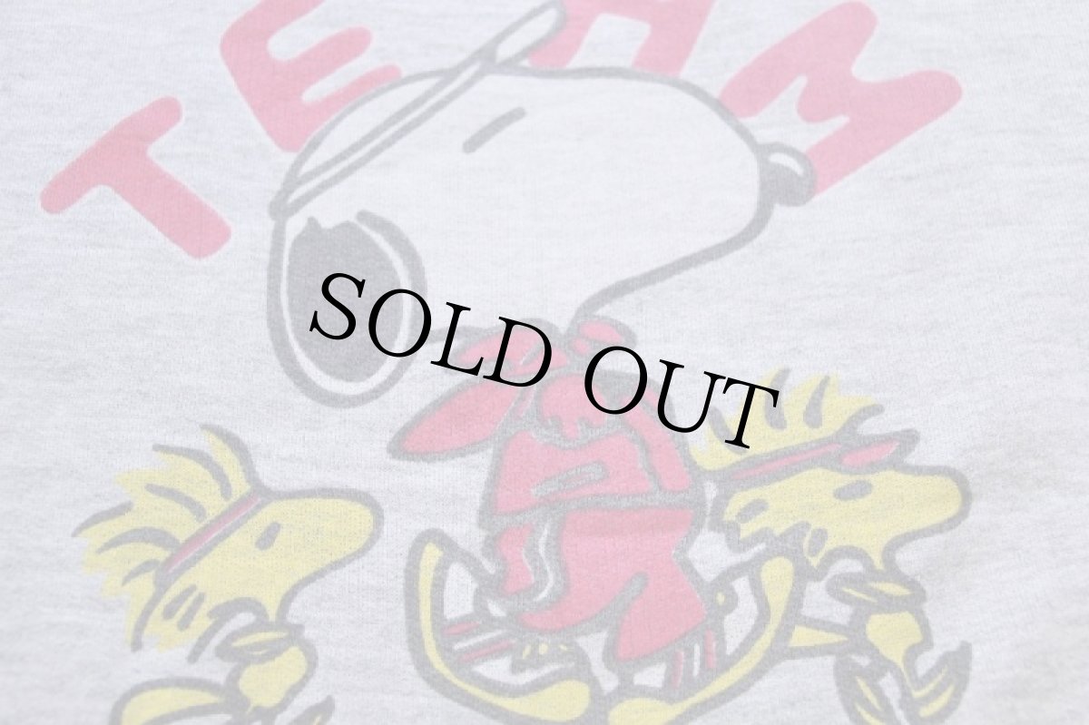 画像4: 80s イタリア製 スヌーピー ウッドストック TEAM 染み込みプリント 半袖スウェット 杢グレー XL (4)