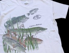 画像1: 80s USA製 Bass Pro Shops Catch-n-Release フィッシュ コットンTシャツ 白 L (1)