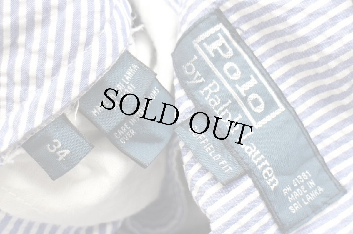 画像5: 00s ポロ ラルフローレン 381 BLEECKER SUFFIELD FIT ストライプ コットン シアサッカー ショートパンツ サックス×白 34★ショーツ (5)