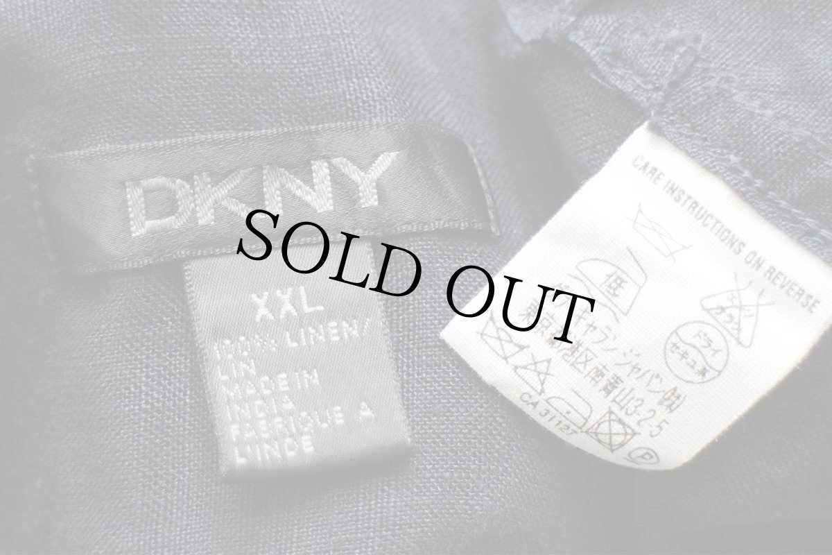 画像4: DKNY ダナキャラン ニューヨーク 織り柄 チェック 比翼 半袖 リネンシャツ 黒 XXL★特大 (4)