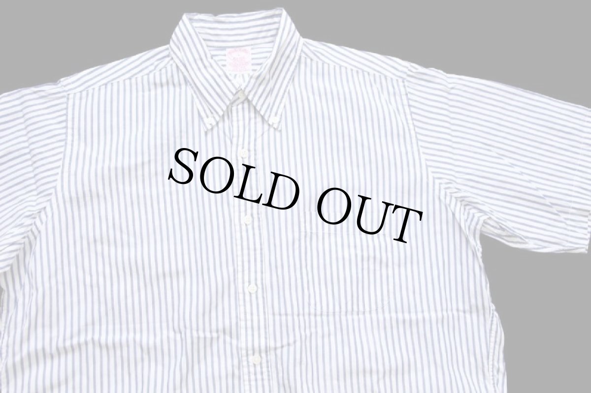 画像3: 90s USA製 Brooks Brothersブルックスブラザーズ ストライプ ボタンダウン 半袖 コットンシャツ 紺×白 L (3)