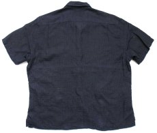 画像2: DKNY ダナキャラン ニューヨーク 織り柄 チェック 比翼 半袖 リネンシャツ 黒 XXL★特大 (2)