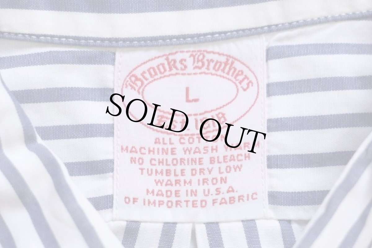 画像4: 90s USA製 Brooks Brothersブルックスブラザーズ ストライプ ボタンダウン 半袖 コットンシャツ 紺×白 L (4)