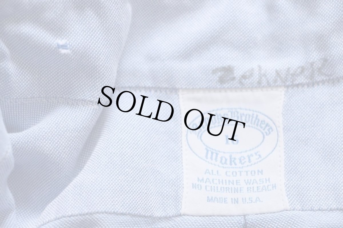 画像4: 70s USA製 Brooks Brothersブルックスブラザーズ Makers 6ボタン ボタンダウン 半袖 オックスフォード コットンシャツ サックス 16 (4)