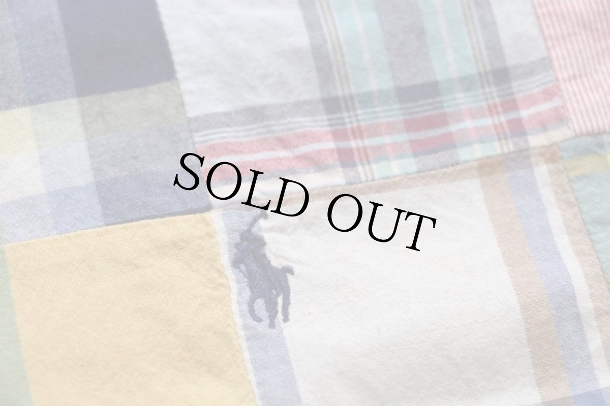 画像5: 90s ラルフローレン BLAKE チェック×ストライプ パッチワーク ボタンダウン 半袖 コットンシャツ XXL★特大 インド綿 (5)