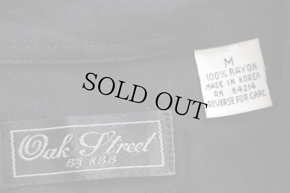 画像4: 90s Oak Street 比翼 刺繍入り 半袖 レーヨンシャツ 黒 M (4)