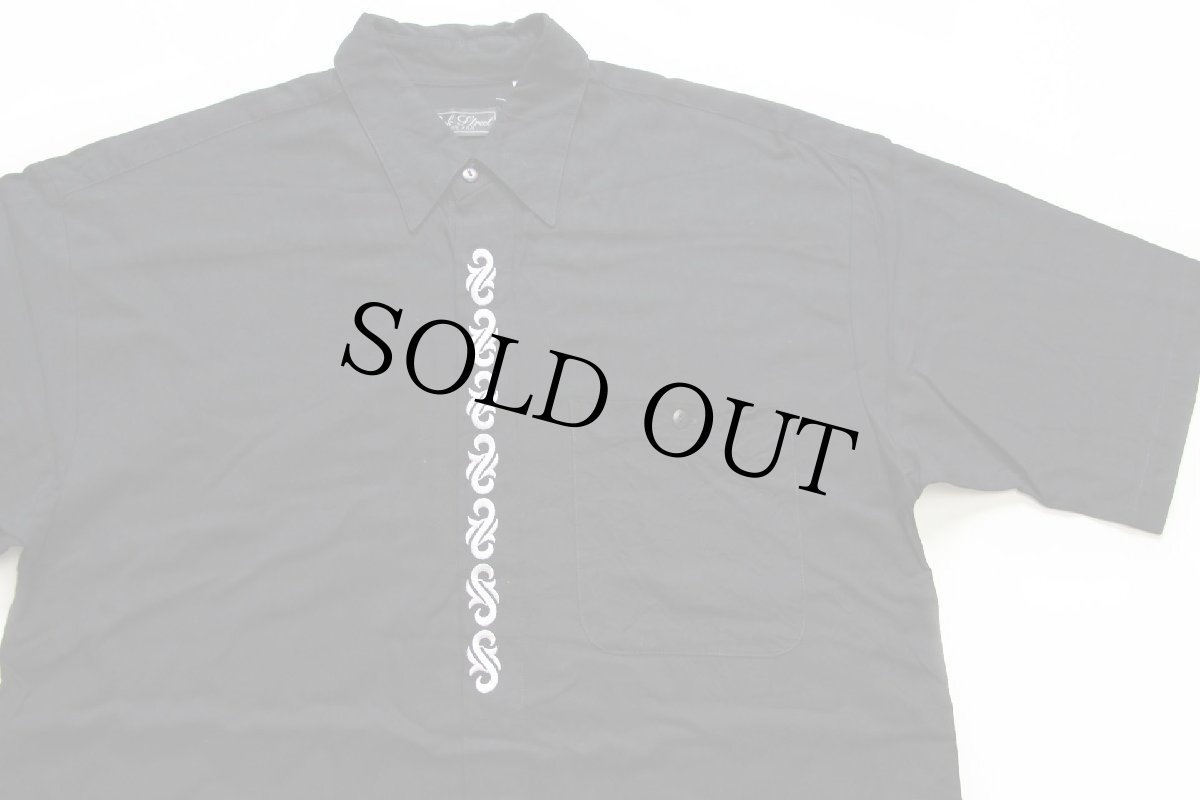 画像3: 90s Oak Street 比翼 刺繍入り 半袖 レーヨンシャツ 黒 M (3)