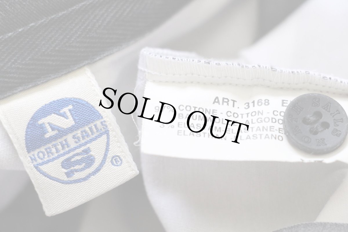 画像4: 00s NORTH SAILS ロゴパッチ付き 太ボーダー 襟付き 半袖 ストレッチ コットン カットソー 薄黒×白 M (4)