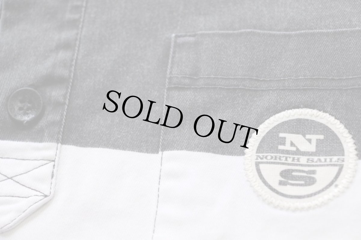 画像5: 00s NORTH SAILS ロゴパッチ付き 太ボーダー 襟付き 半袖 ストレッチ コットン カットソー 薄黒×白 M (5)