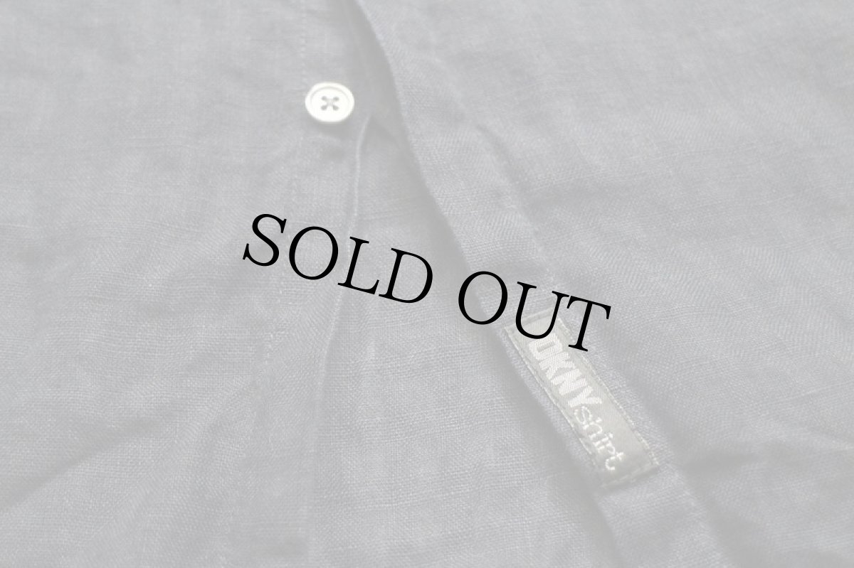 画像5: DKNY ダナキャラン ニューヨーク 織り柄 チェック 比翼 半袖 リネンシャツ 黒 XXL★特大 (5)