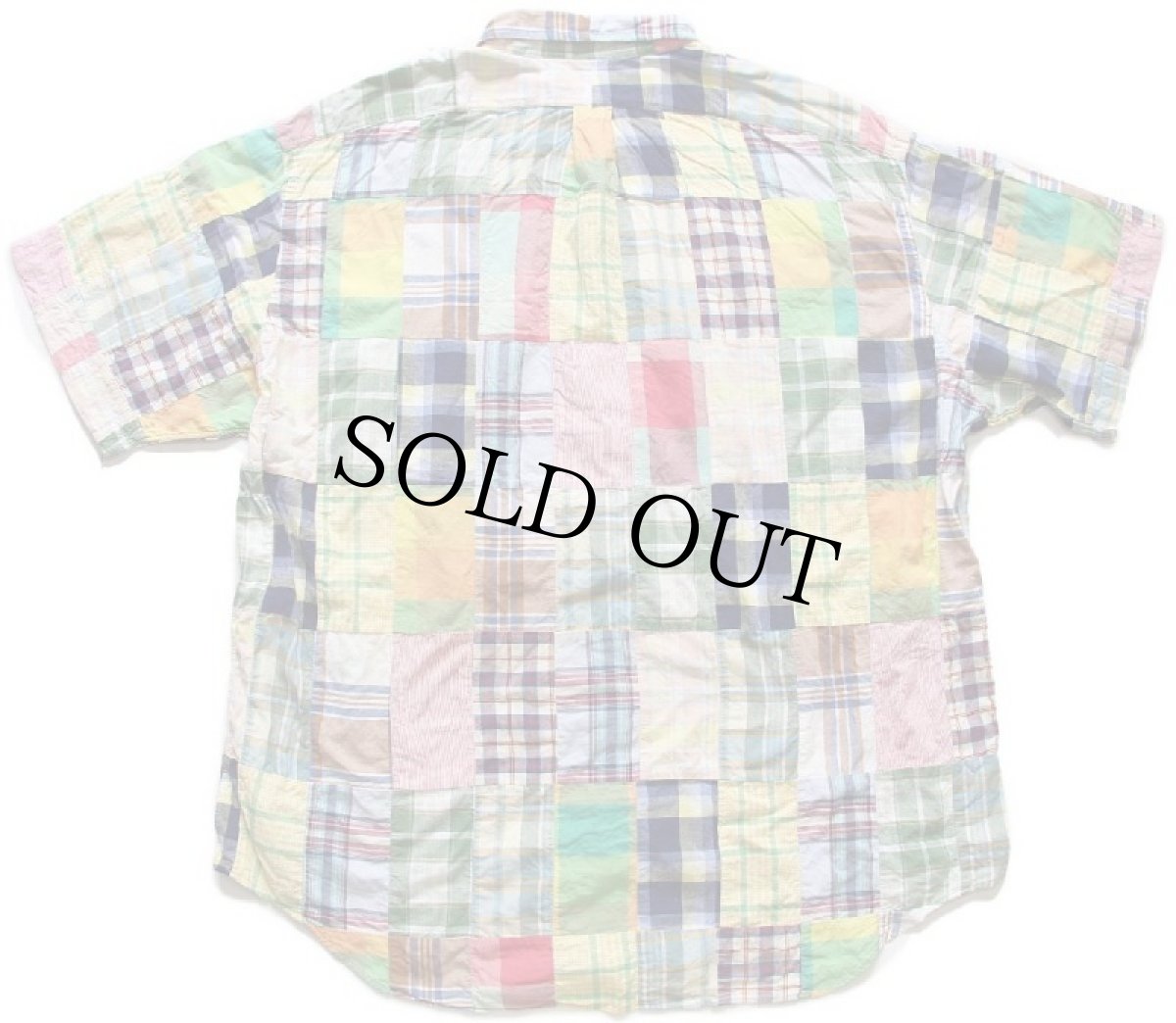 画像2: 90s ラルフローレン BLAKE チェック×ストライプ パッチワーク ボタンダウン 半袖 コットンシャツ XXL★特大 インド綿 (2)