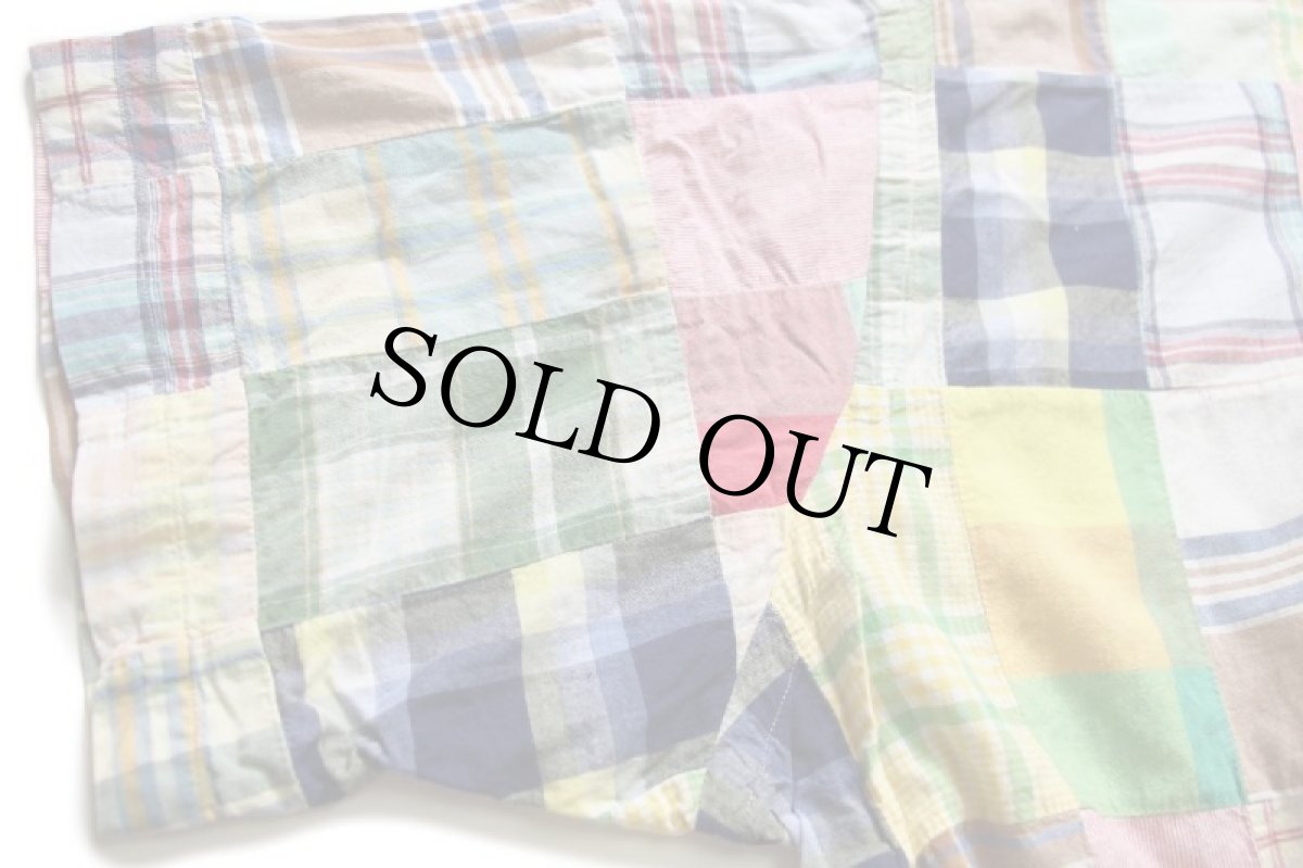 画像6: 90s ラルフローレン BLAKE チェック×ストライプ パッチワーク ボタンダウン 半袖 コットンシャツ XXL★特大 インド綿 (6)