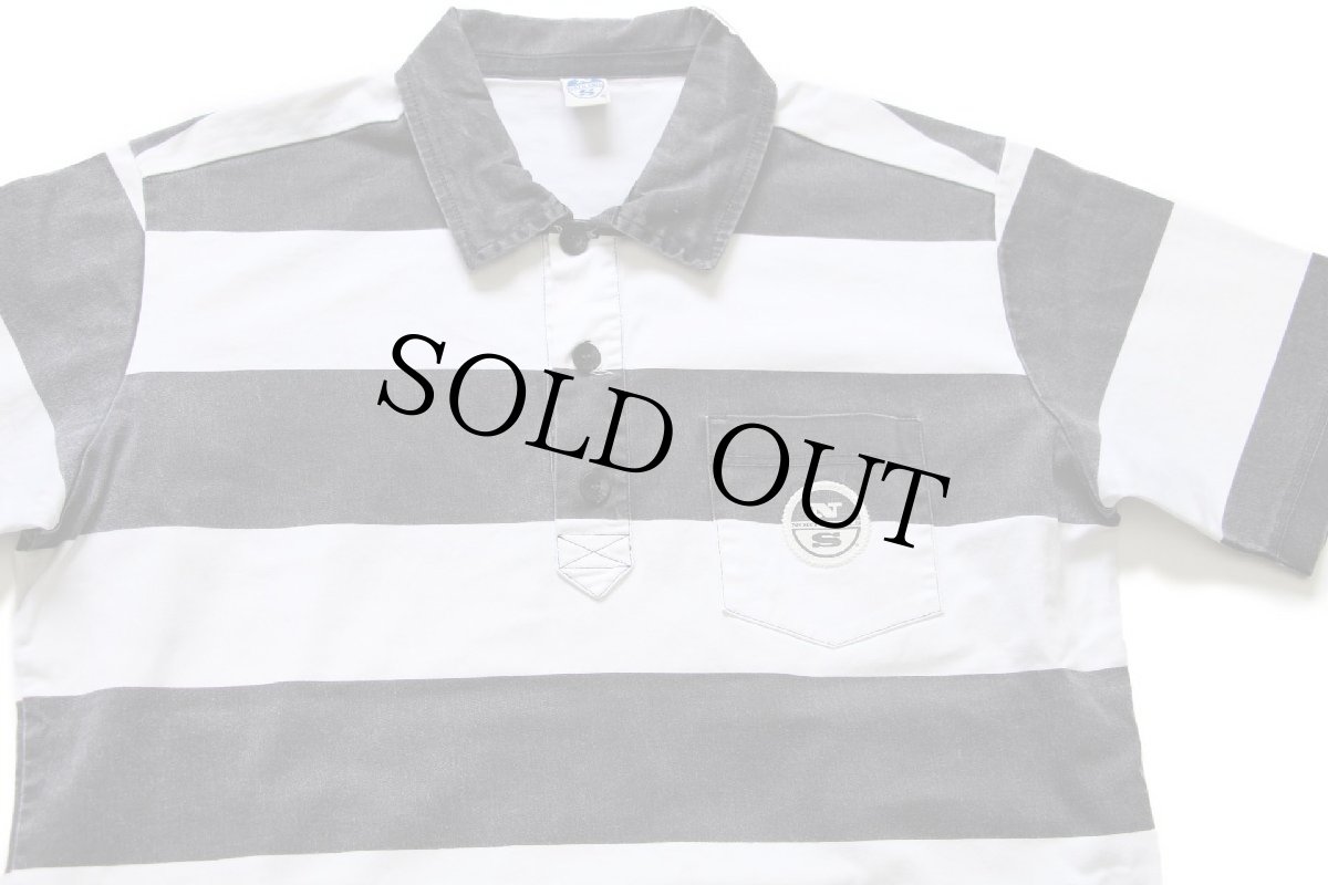 画像3: 00s NORTH SAILS ロゴパッチ付き 太ボーダー 襟付き 半袖 ストレッチ コットン カットソー 薄黒×白 M (3)