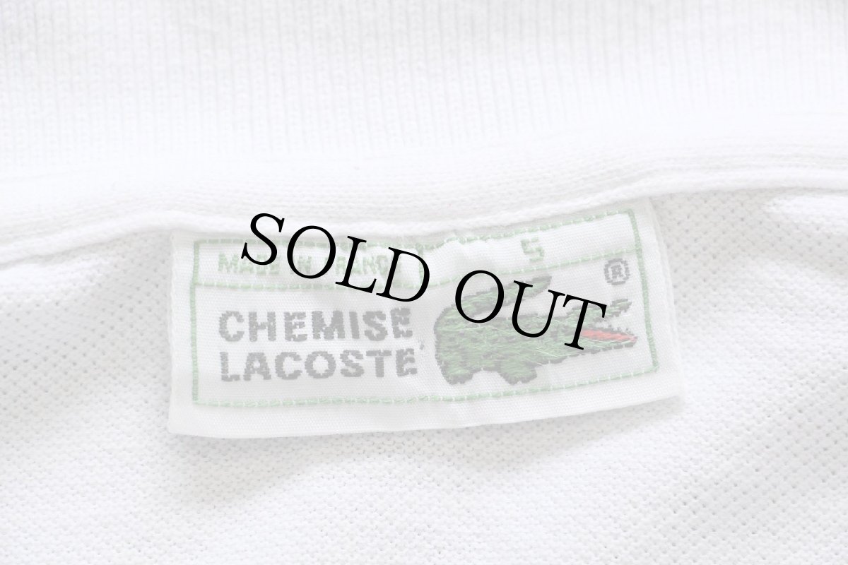 画像4: 70s フランス製 CHEMISE LACOSTEラコステ ワンポイント ポケット付き コットン 鹿の子 ポロシャツ 白 5★240 (4)