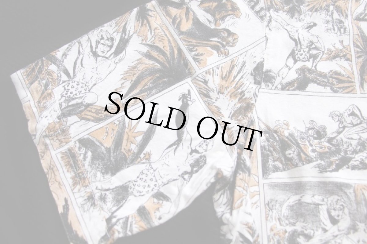 画像6: 80s Tarzan ターザン コミック柄 総柄 半袖 コットン オープンカラーシャツ M (6)